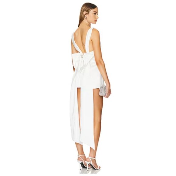 Nana Jacqueline Silvia White Mini Dress w/ Bow Back Draped Tails NWT - Size M - Picture 1 of 12
